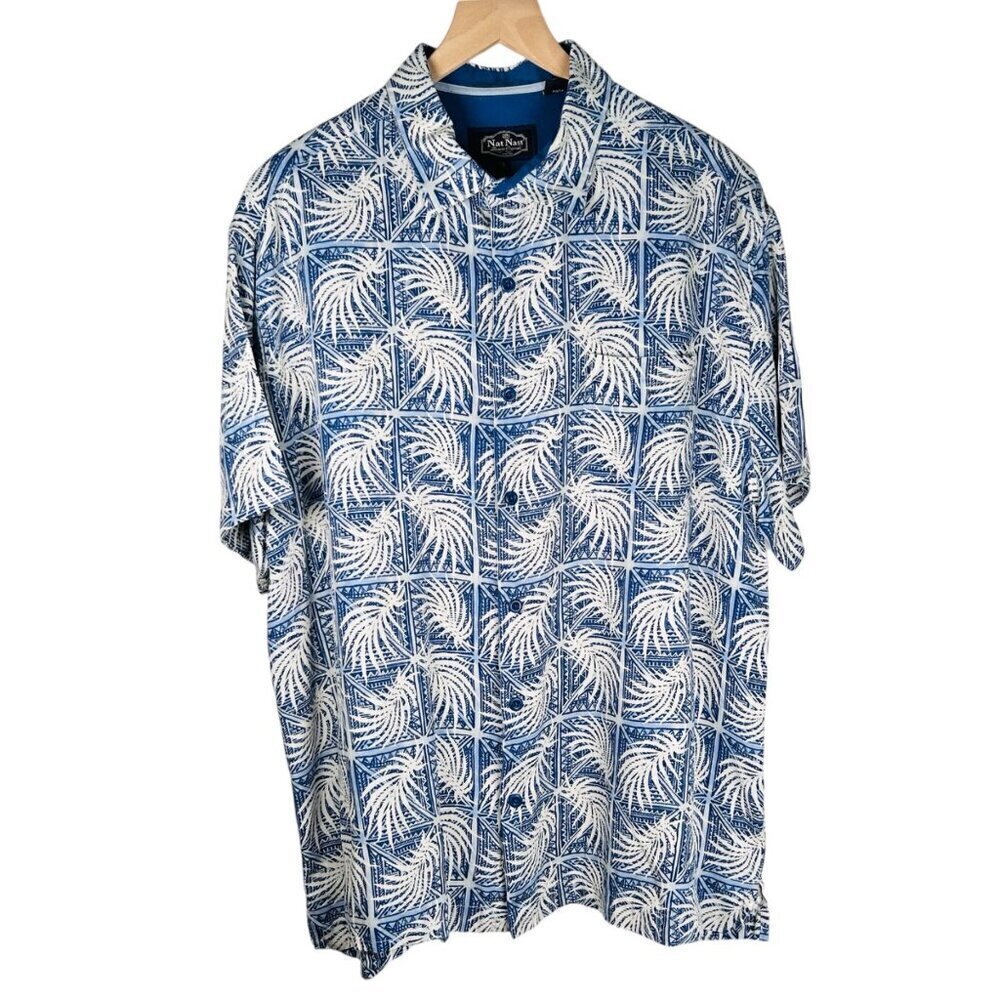 Nat Nast Size XL Vintage Silk Cotton Shirt Button Down Tropical Casual Work